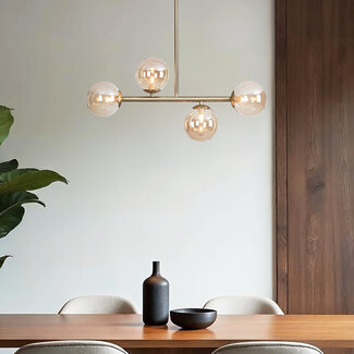 Pendant light Asun gold with amber glass, 4-bulb