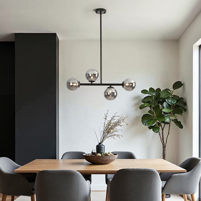 Black Designer lighting ceiling lamp with smoked glass, 4-light - Asun