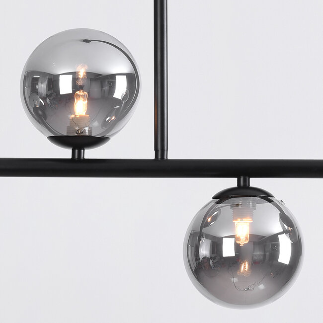 Black Designer lighting ceiling lamp with smoked glass, 4-light - Asun