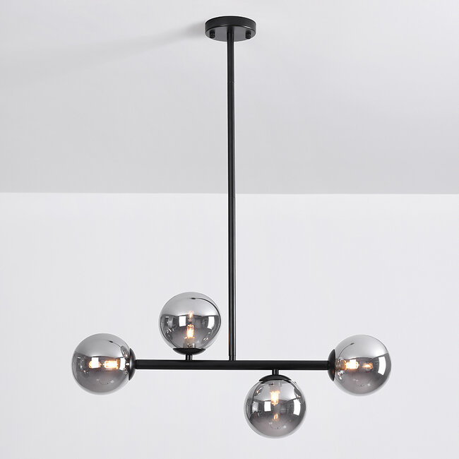 Black Designer lighting ceiling lamp with smoked glass, 4-light - Asun