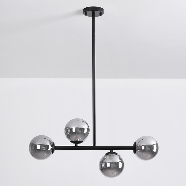 Black Designer lighting ceiling lamp with smoked glass, 4-light - Asun