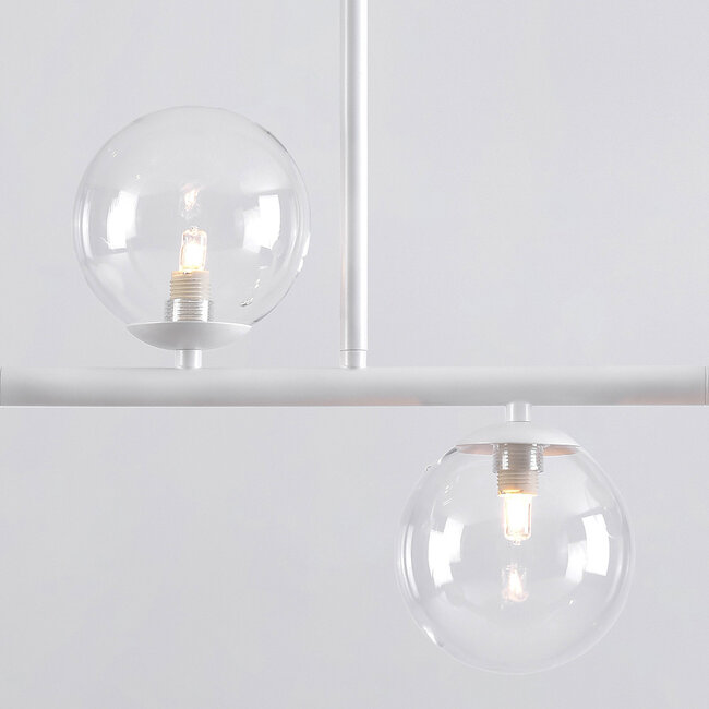 Asun pendant lamp with white frame and transparent glass spheres