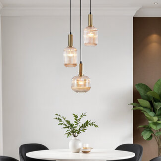 Designer pendant light black with golden details - Sita