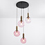 4-light pendant lamp Kevin with wavy red glass