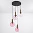 4-light pendant light Kevin - pink wavy glass