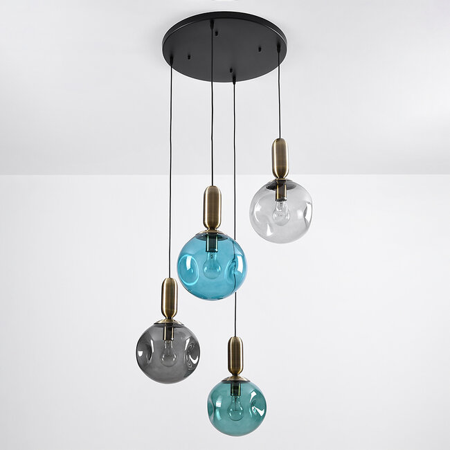 4-light pendant lamp Kevin with wavy glass
