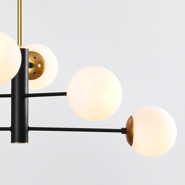 6-light designer pendant light Damian with glass globes
