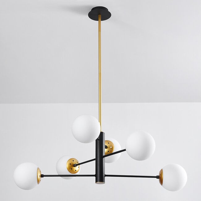 6-light designer pendant light Damian with glass globes