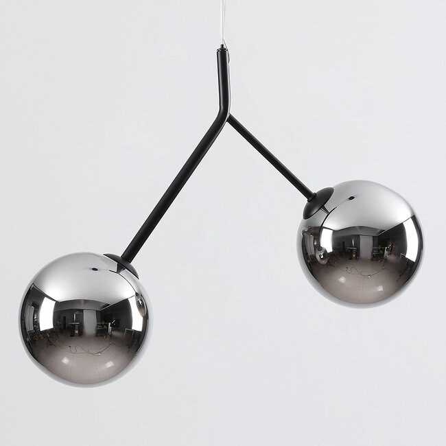 Asymmetric 2-light pendant light Dexter - mirrored smoked glass and black