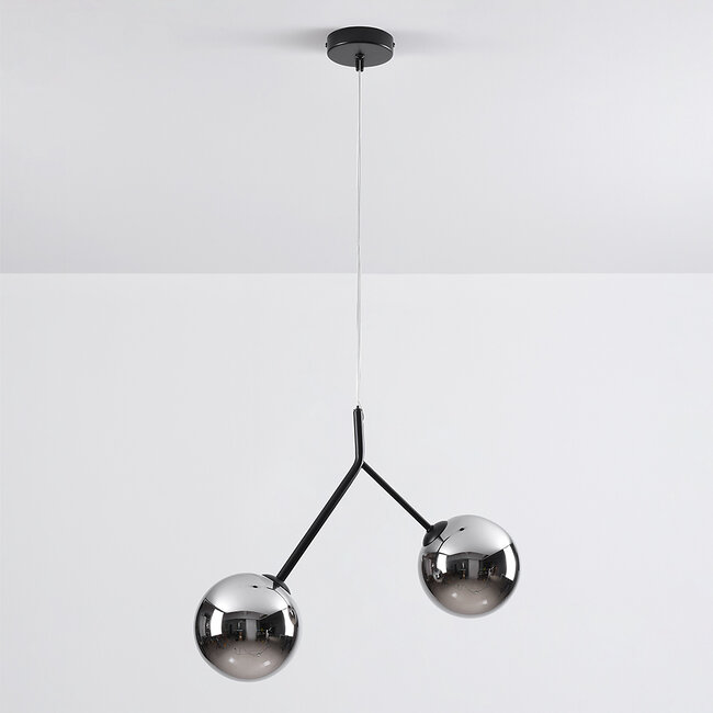 Asymmetrical Dexter 2-light pendant lamp - smoked glass with Mirror effect