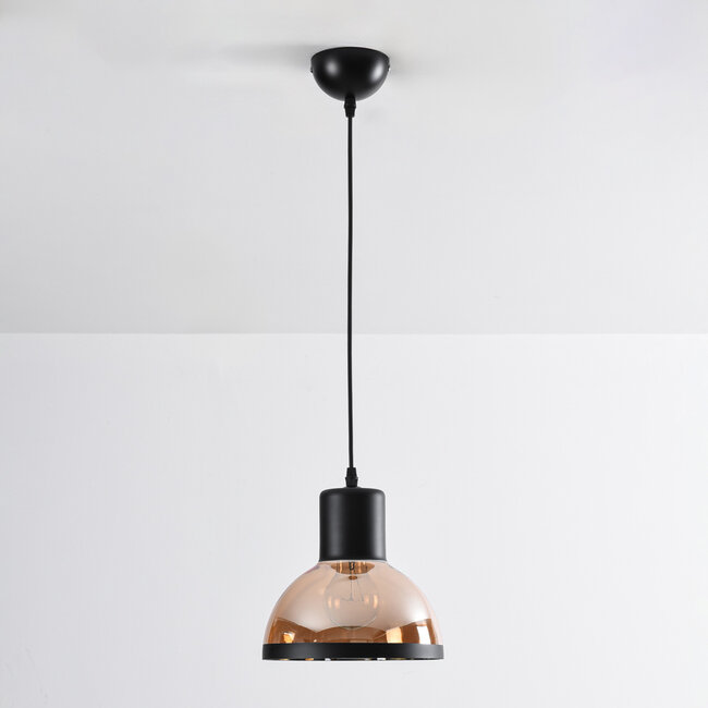 Classic pendant lamp with black and amber glass - Paris