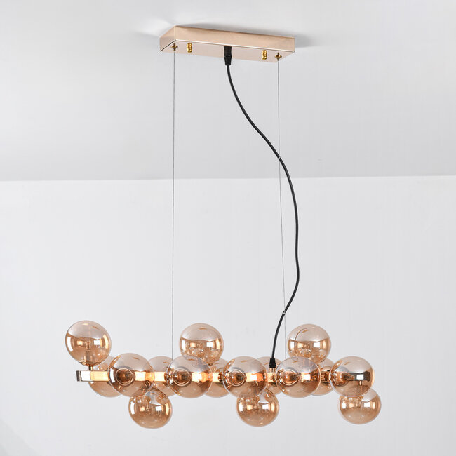 16-light luxury pendant light Sunita - gold and amber glass