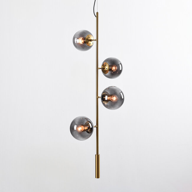 4-light designer pendant light Ferron in smoked glass - smoked and gold