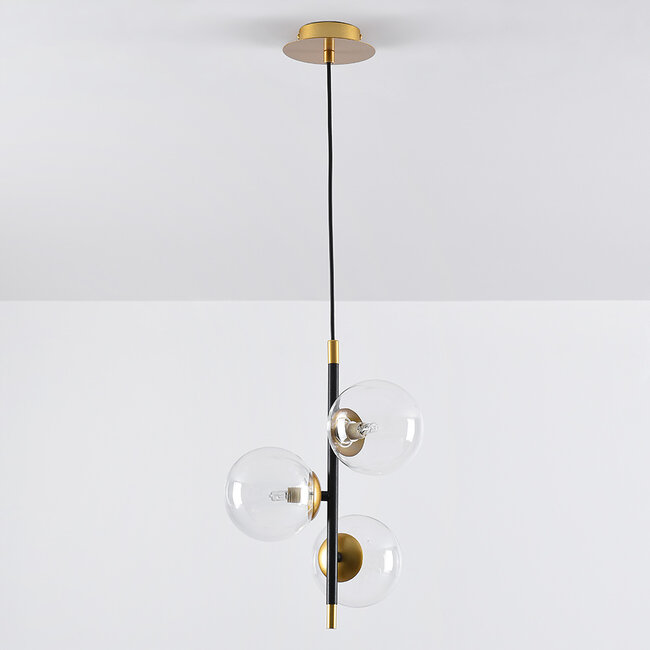 3-light pendant light Nisrin in clear glass - black and gold