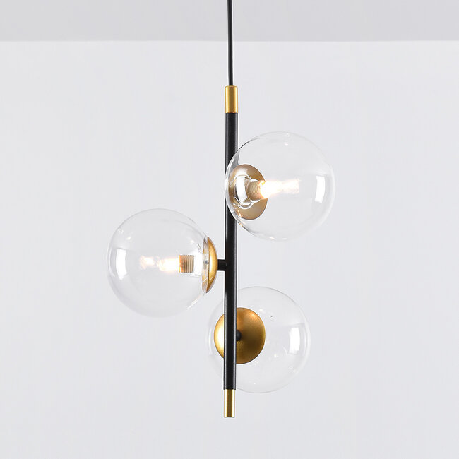 3-light pendant light Nisrin in clear glass - black and gold