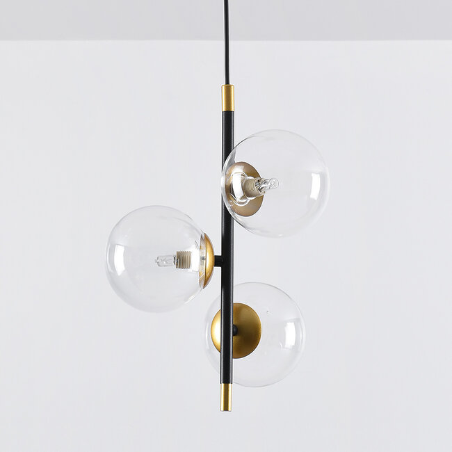 3-light pendant light Nisrin in clear glass - black and gold
