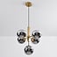 5-light pendant light Kenji - smoked glass with mirror effect and gold