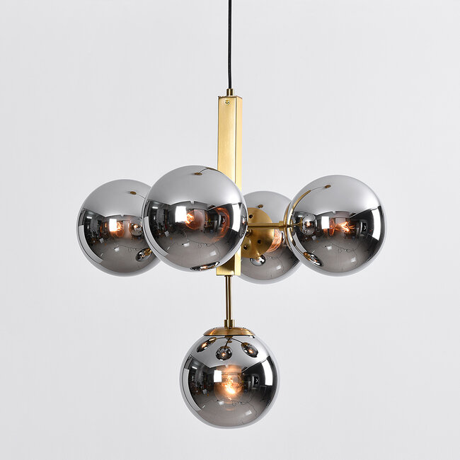 Modern Kenji pendant lamp, 5-light - Smoked glass with Mirror effect