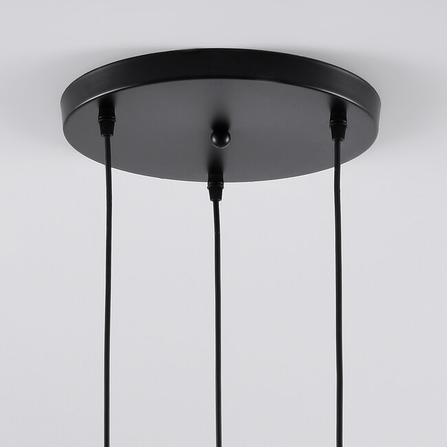 3-light pendant light Amelia with ribbed glass - amber