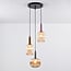 3-light pendant light Amelia with ribbed glass - amber