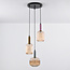 3-light pendant light Amelia with ribbed glass - amber