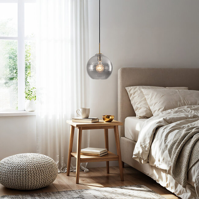 pendant light Johnny in ribbed glass - smoked