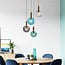 Cluster pendant light Kevin with wavy glass, blue/smoke 4-bulb