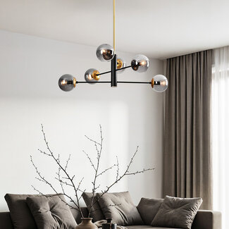 6-bulb pendant light with smoked glass - Damian