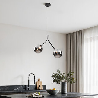 2-bulb asymmetrical pendant light - Dexter - mirror smoked glass