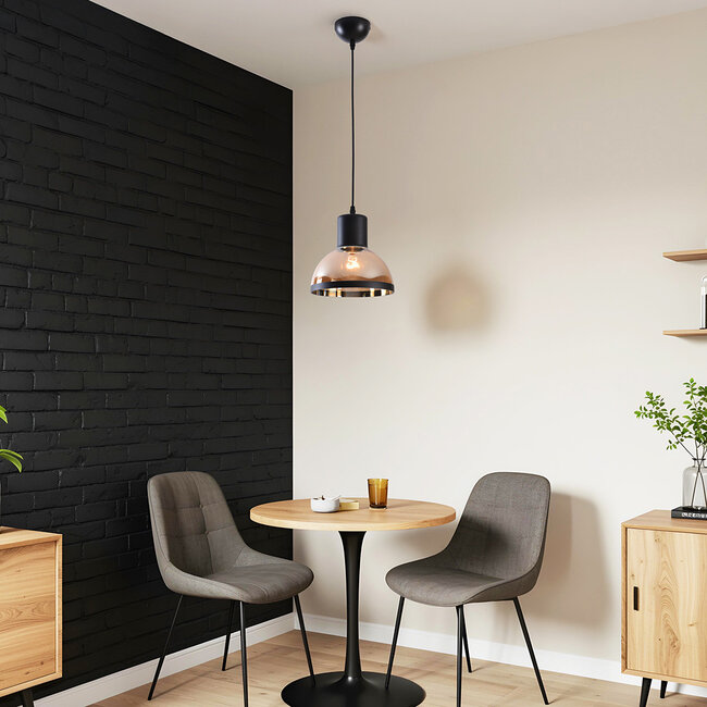Classic pendant lamp with black and amber glass - Paris