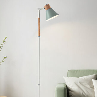 Floor lamp with wooden details, green lampshade - Elsie