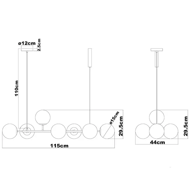 Design pendant light Sette with amber glass spheres