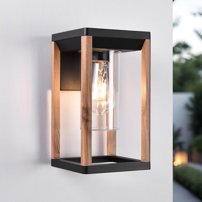 Outdoor wall light black with wood look - Pancha