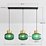 3-light pendant light Inya with green glass - green and gold