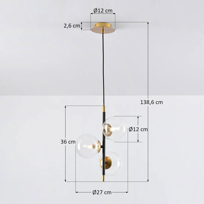 3-light pendant lamp with transparent glass - Nisrin