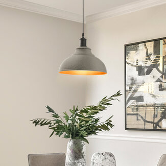 Industrial hanging lamp in concrete grey with red decoration - Moscow