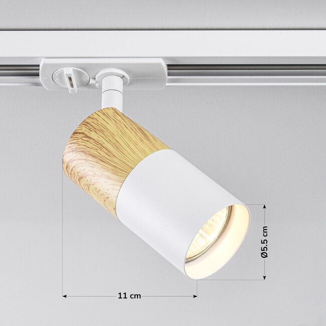 1-phase track lighting system 1.5 metres white with oak wood look - Linn