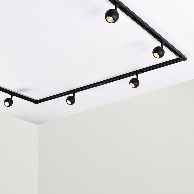 1-phase track lighting system 3 metres with round ceiling spotlights - Dex