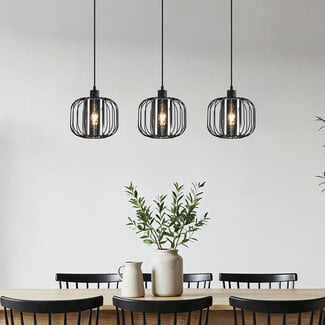 3-light pendant light Dilan - smoked glass with metal slats