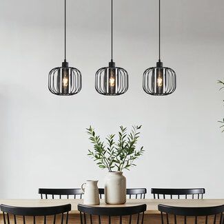 Pendant light Dilan black with smoked glass, 3-bulb