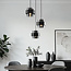 Black Fynna pendant lamp with smoked glass, 3-light