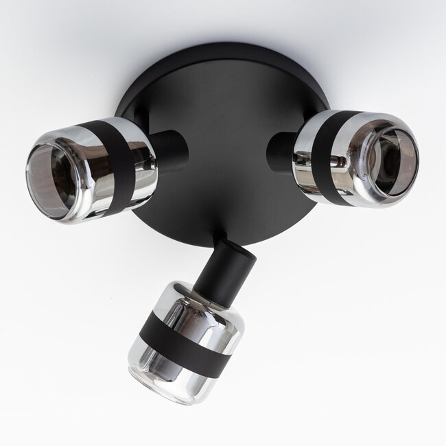 Industrial ceiling spotlight smoked glass, 3-lights - Adira