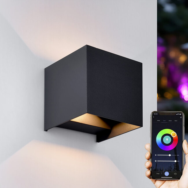 Black smart outdoor wall light with RGB - Daniel