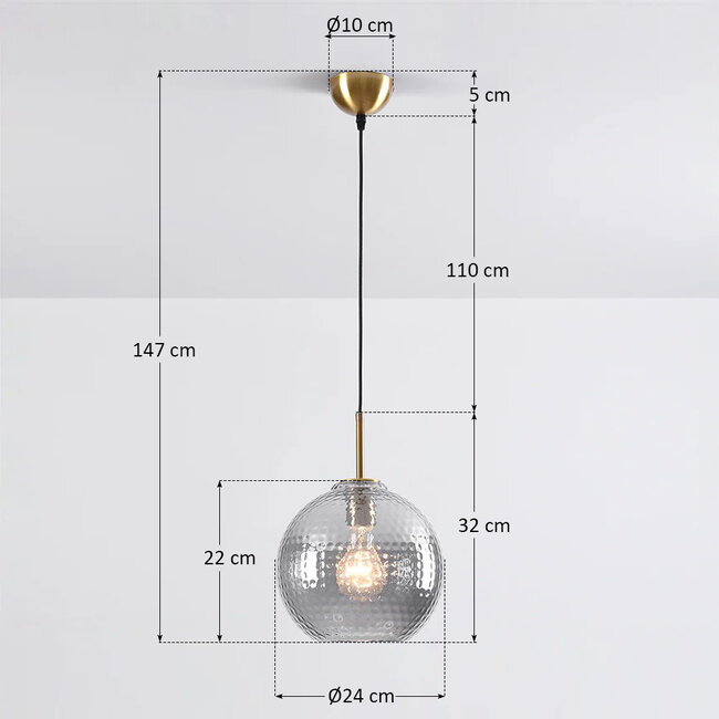 pendant light Johnny in ribbed glass - smoked