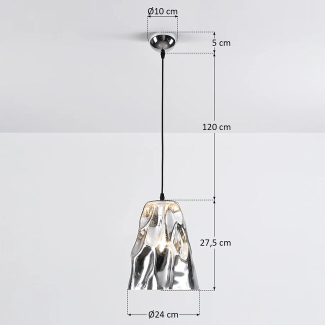 Designer pendant lamp Napoli in wavy chrome glass