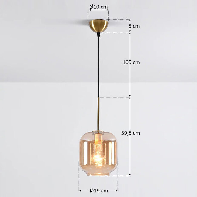 Designer pendant light Venice - amber glass and gold