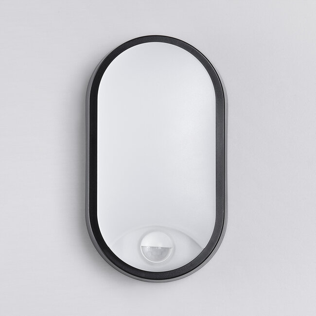 LED bulkhead wall light with sensor and 3 colour temperatures, oval