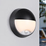 Round outdoor wall light with sensor - black