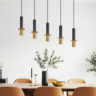 Hanging lamp Tony - black with golden details, 5-bulb