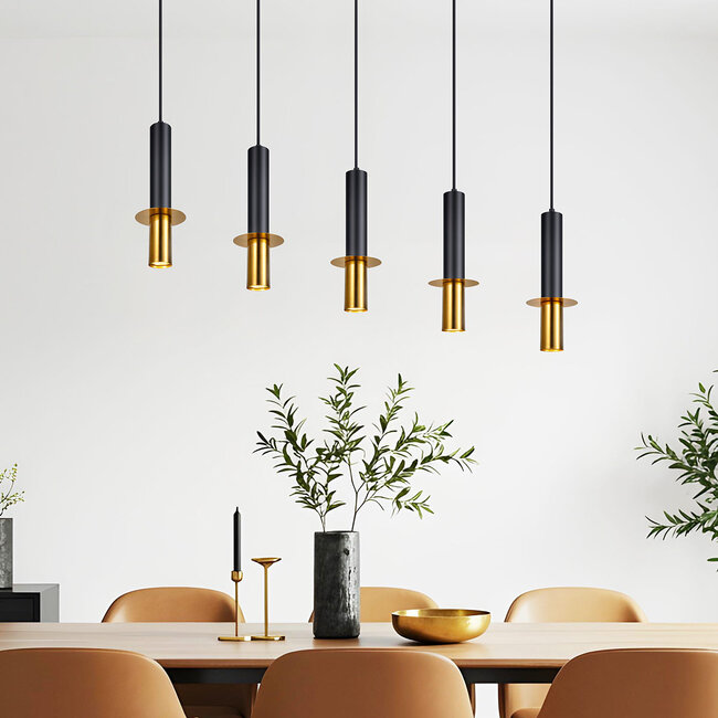 Hanging lamp Tony - black with golden details, 5-bulb